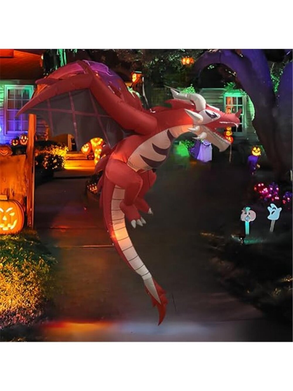 5FT Halloween Inflatable Dinosaur Decor with LED Lights – Scary Flying Dragon